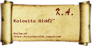 Kolovits Aldó névjegykártya